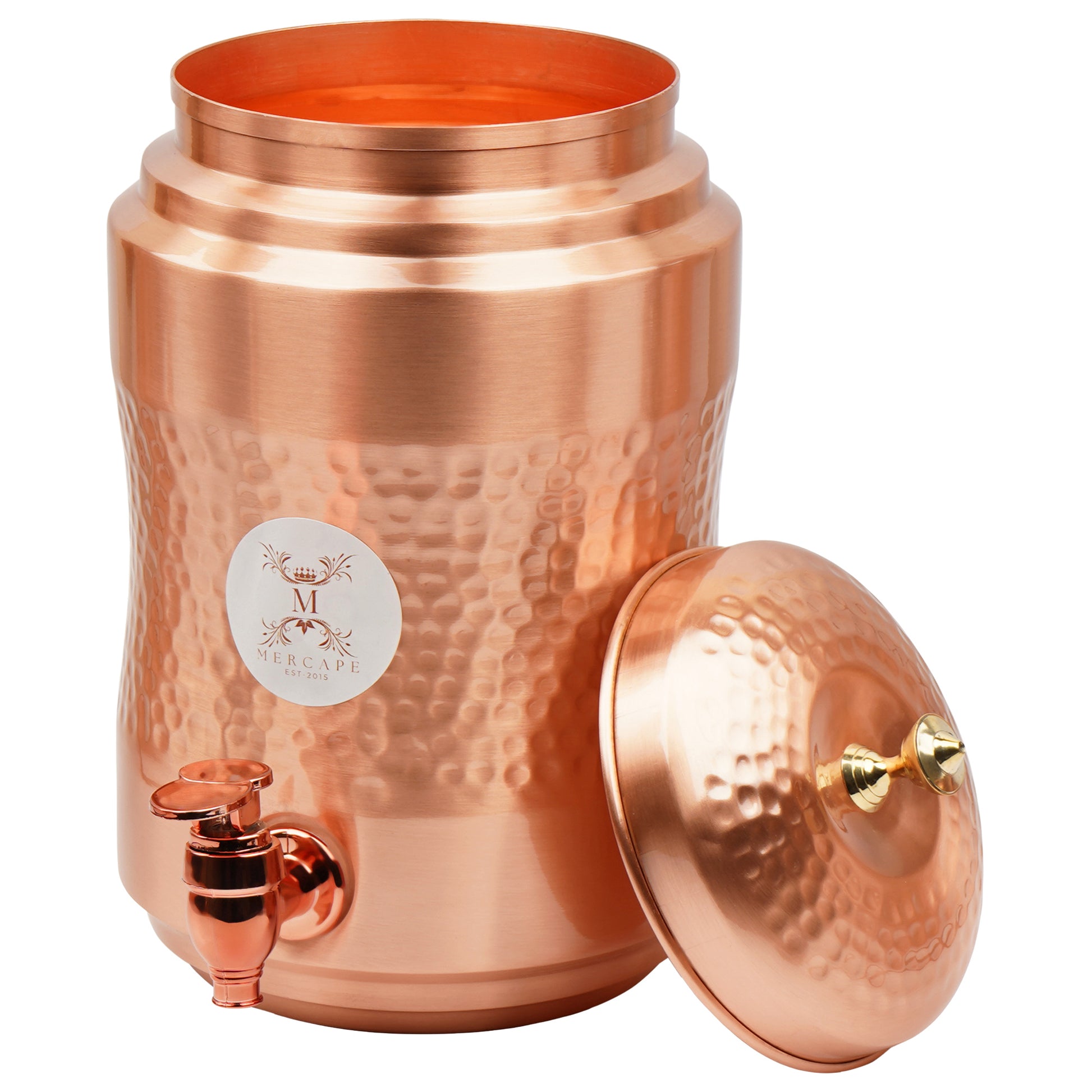 Mercape® 5 Litre Pure Copper Water Dispenser with Stand & 300ml Tumbler | Matte Finish | Full Hammered & Half Hammered Design | Ayurvedic Health Benefits (Half-Hammered Dispenser)