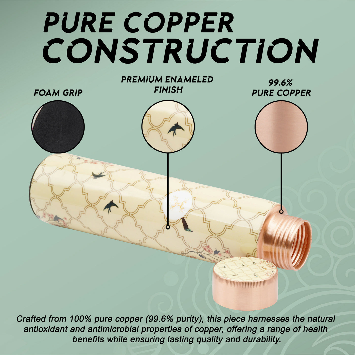 Printed Copper Bottle 950 ml with 2 Glass set 250 ml each