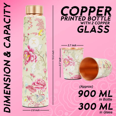 Printed Copper Bottle 950 ml with 2 Glass set 250 ml each