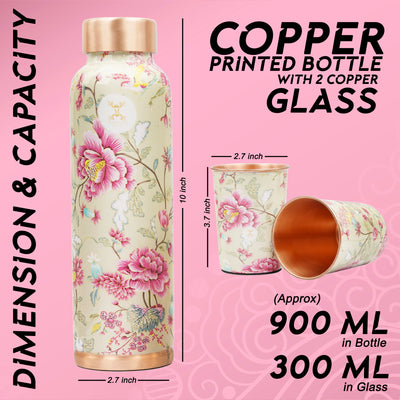 Printed Copper Bottle 950 ml with 2 Glass set 250 ml each