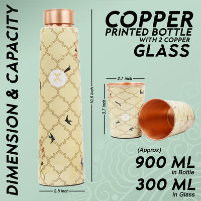 Printed Copper Bottle 950 ml with 2 Glass set 250 ml each