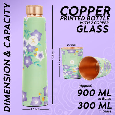 Printed Copper Bottle 950 ml with 2 Glass set 250 ml each