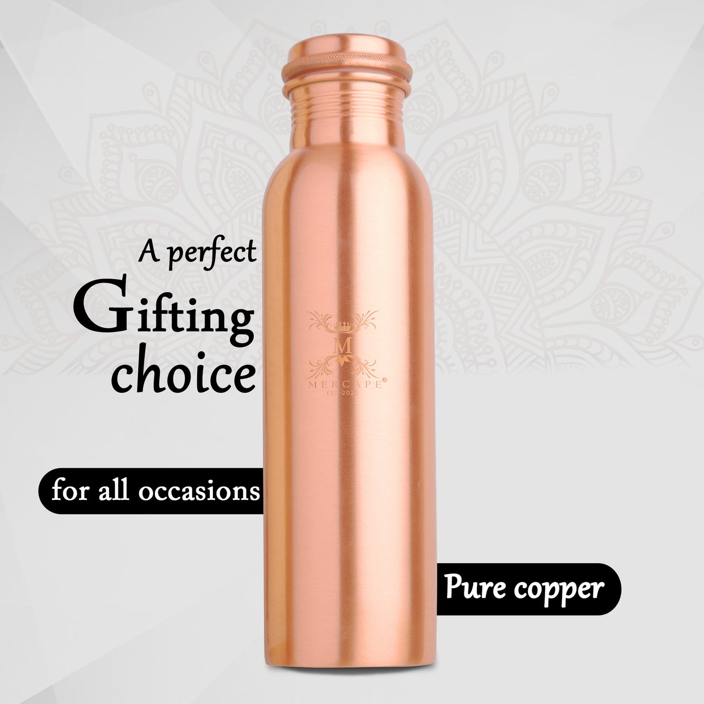 MERCAPE – Handcrafted Pure Copper Bottle - (950 ML)