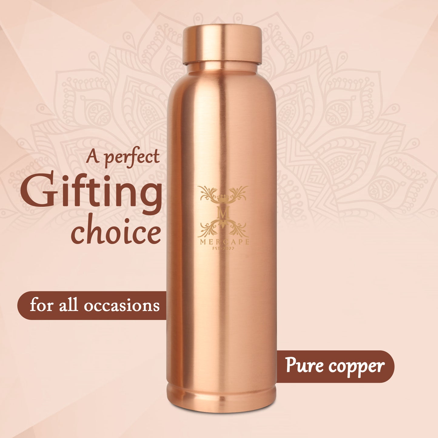 MERCAPE – Handcrafted Pure Copper Bottle - (950 ML)