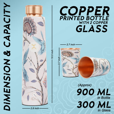 Printed Copper Bottle 950 ml with 2 Glass set 300 ml each