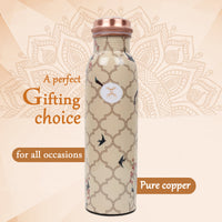 MERCAPE – Handcrafted Aviary Artistry Print Pure Copper Bottle - (950 ML)