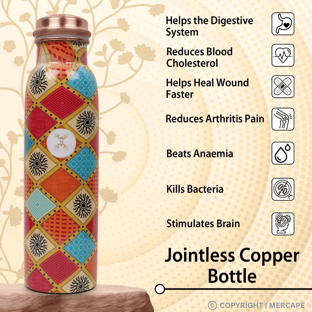 Printed Copper Bottle 950 ml with 2 Glass set 250 ml each