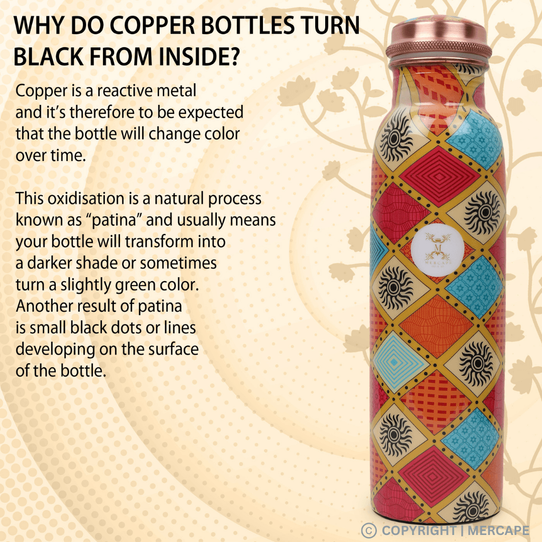 Printed Copper Bottle 950 ml with 2 Glass set 250 ml each