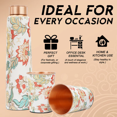 Printed Copper Bottle 950 ml with 2 Glass set 250 ml each