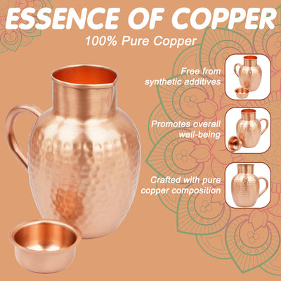 Mercape® 1600 ml Pure Copper Water Jug with Matte Finish & Lid – Handcrafted Hammered Copper Pitcher for Ayurvedic Health Benefits, Antimicrobial & Antioxidant Properties