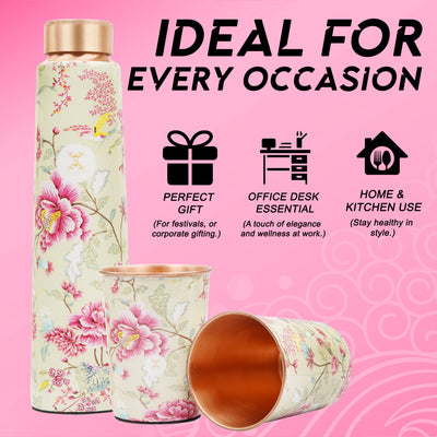 Printed Copper Bottle 950 ml with 2 Glass set 250 ml each
