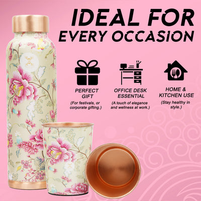 Printed Copper Bottle 950 ml with 2 Glass set 250 ml each