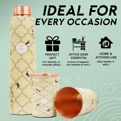 Printed Copper Bottle 950 ml with 2 Glass set 250 ml each