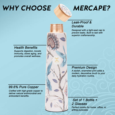 Printed Copper Bottle 950 ml with 2 Glass set 300 ml each