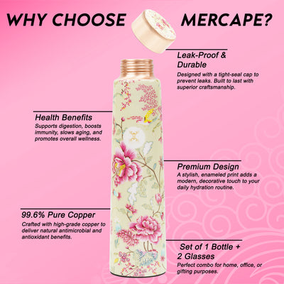 Printed Copper Bottle 950 ml with 2 Glass set 250 ml each