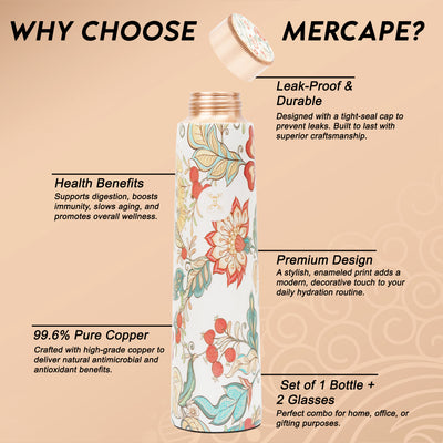 Printed Copper Bottle 950 ml with 2 Glass set 250 ml each