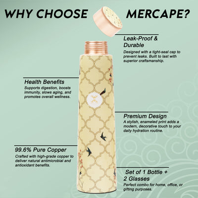 Printed Copper Bottle 950 ml with 2 Glass set 250 ml each