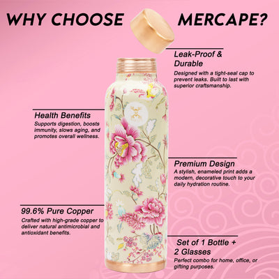 Printed Copper Bottle 950 ml with 2 Glass set 250 ml each