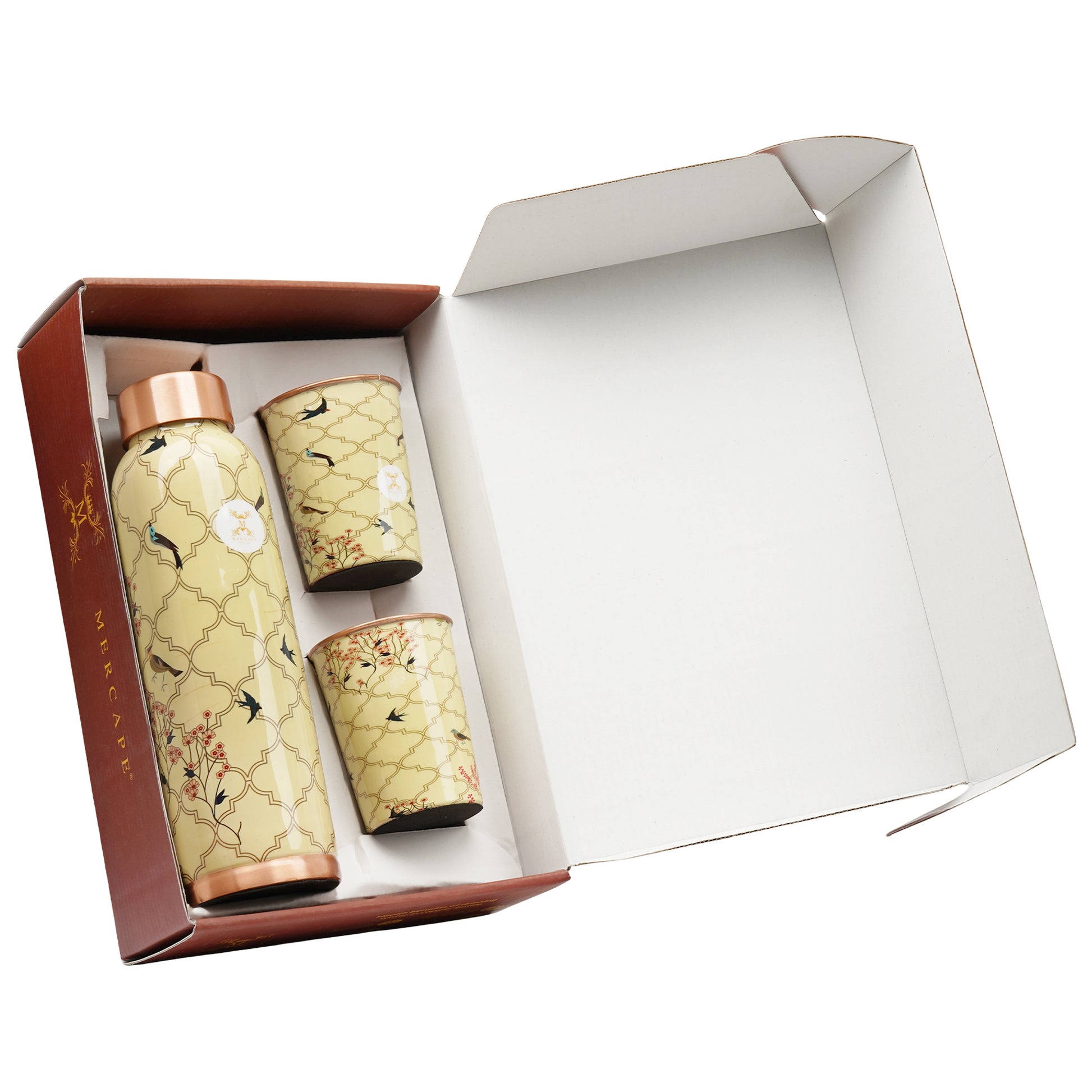 Jointless Printed Copper Bottle 950 ml with 2 Glass set 250 ml each