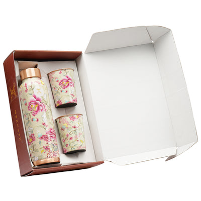 Printed Copper Bottle 950 ml with 2 Glass set 250 ml each