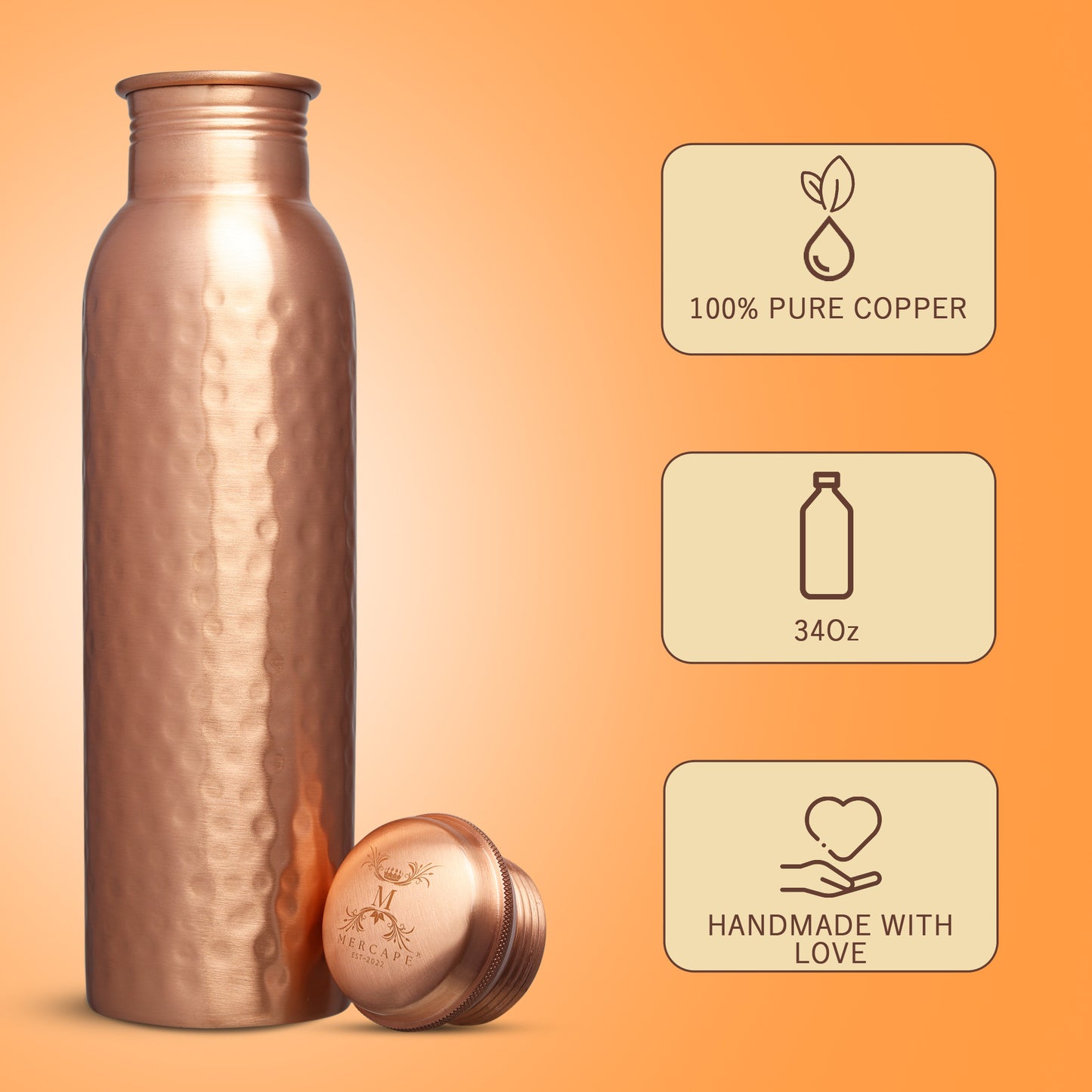 MERCAPE – Handcrafted Pure Copper Bottle - (950 ML)