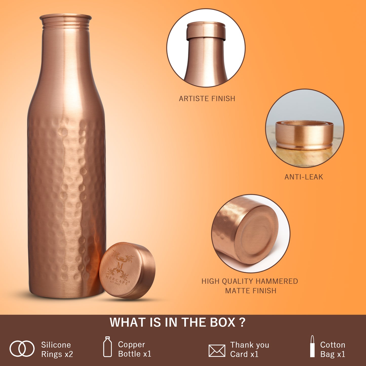 MERCAPE – Handcrafted Pure Copper Bottle - (950 ML)