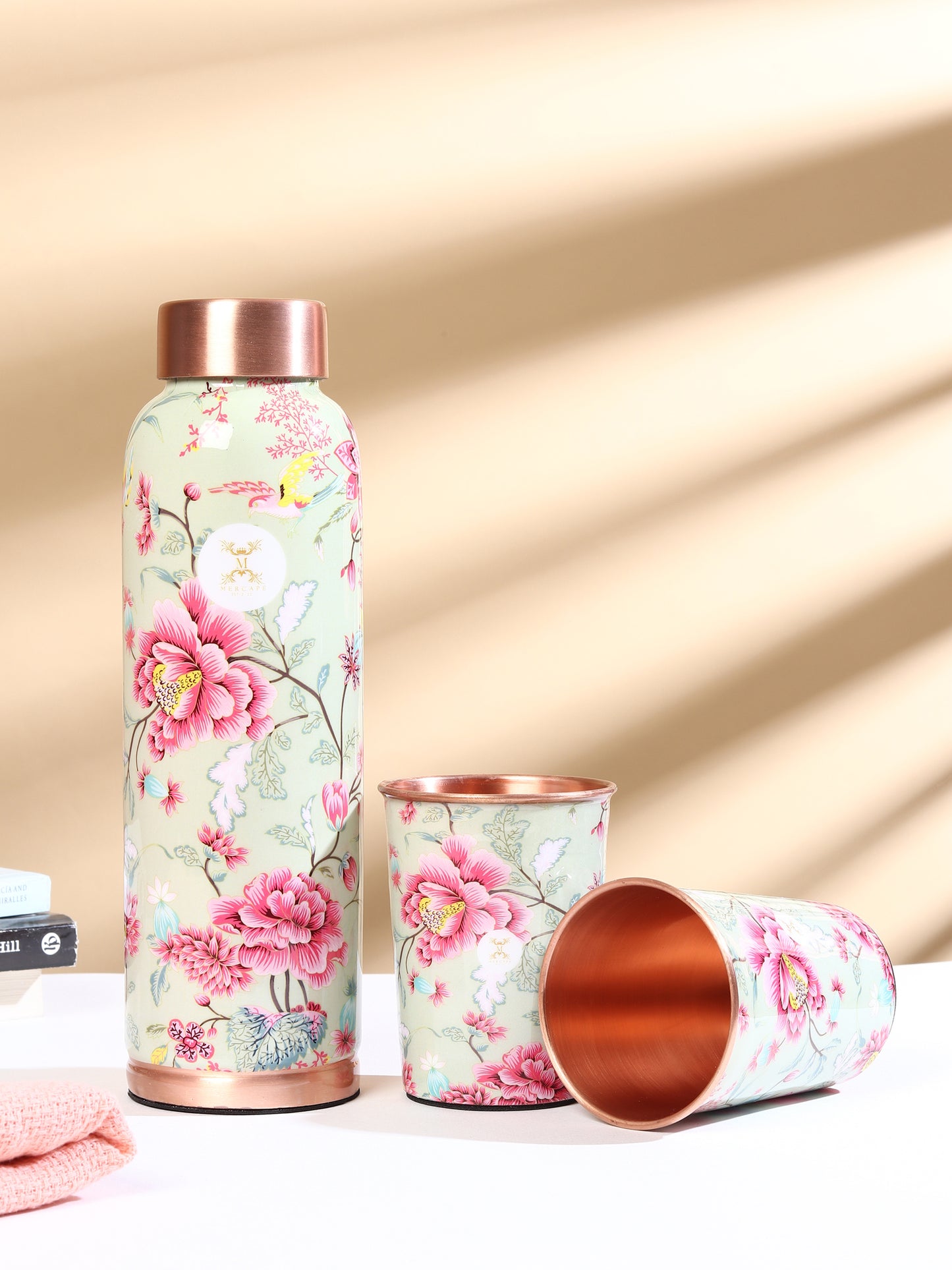 Printed Copper Bottle 950 ml with 2 Glass set 250 ml each