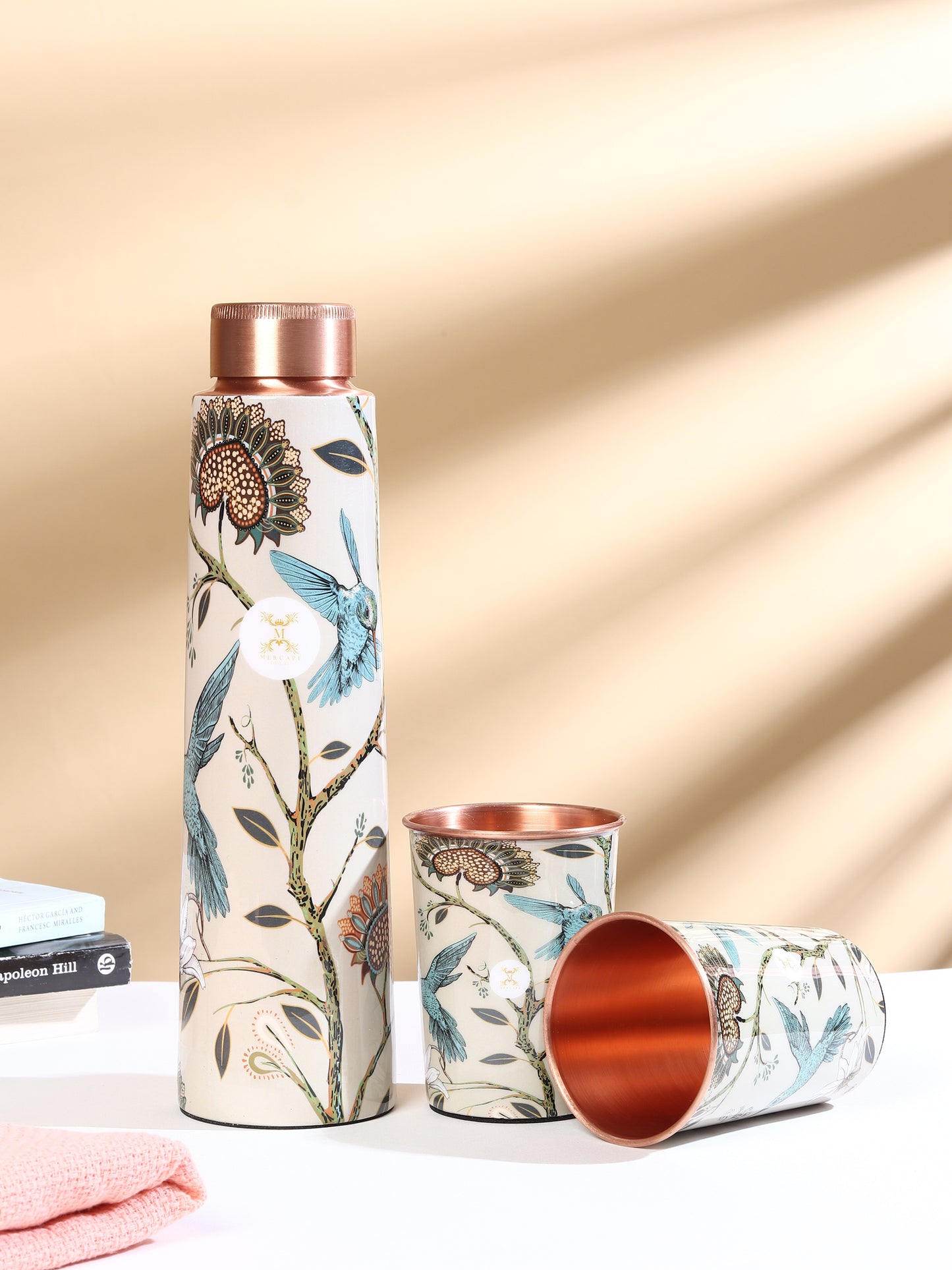 Printed Copper Bottle 950 ml with 2 Glass set 250 ml each (Copy)