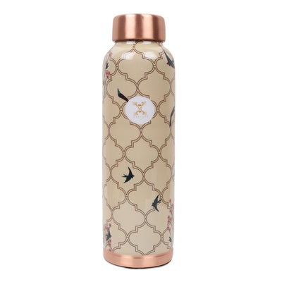 MERCAPE® - Copper Bottles for Water with Leak Proof Lid | 100% Pure Copper Bottle | BPA Free & Non Toxic | Printed Ayurvedic Copper Bottle for Health Benefits - 950 ML-Beige Color