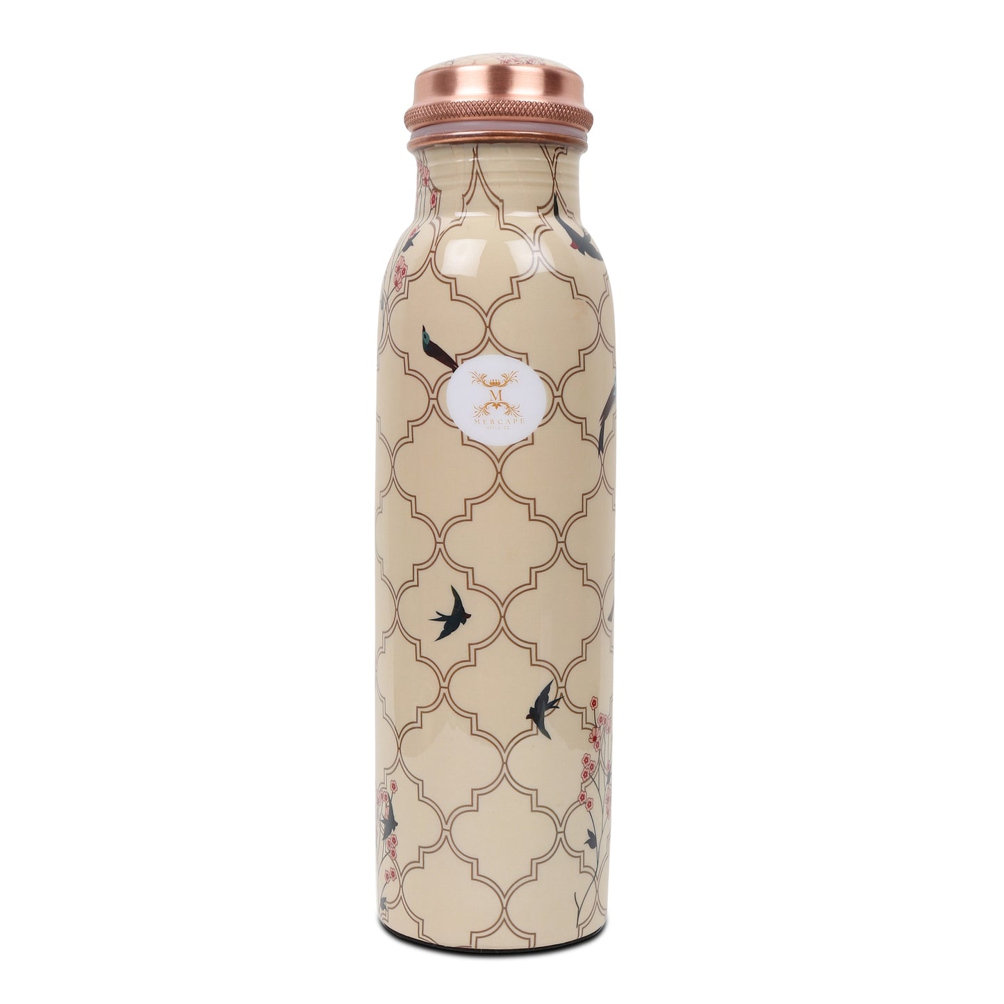 MERCAPE – Handcrafted Aviary Artistry Print Pure Copper Bottle - (950 ML)