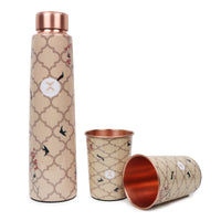 Printed Copper Bottle 950 ml with 2 Glass set 250 ml each